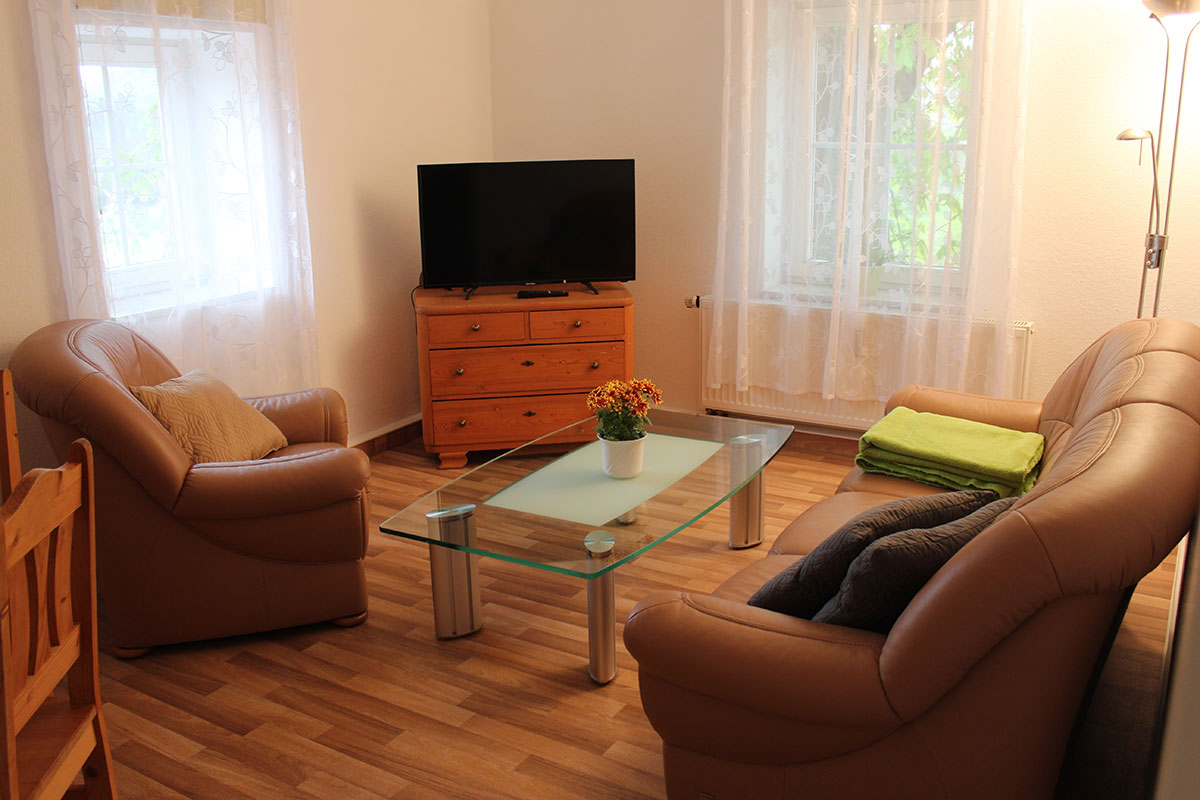 Ferienwohnung Billy in Weißig - Wohnung "Lilienstein" - Wohnzimmer mit Couch und Fernseher